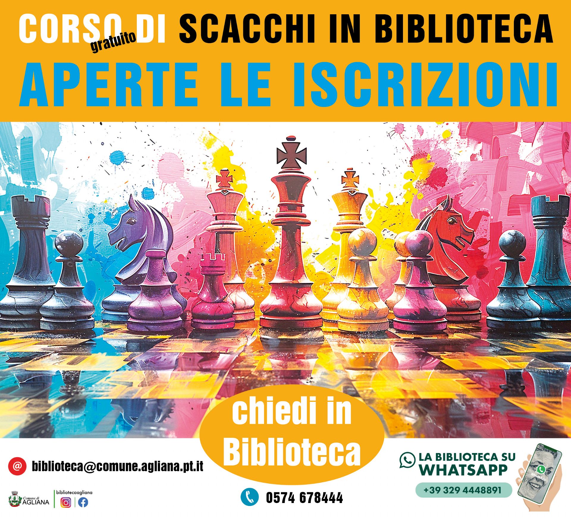 Sono aperte le iscrizioni al corso di scacchi. Una scacchiera